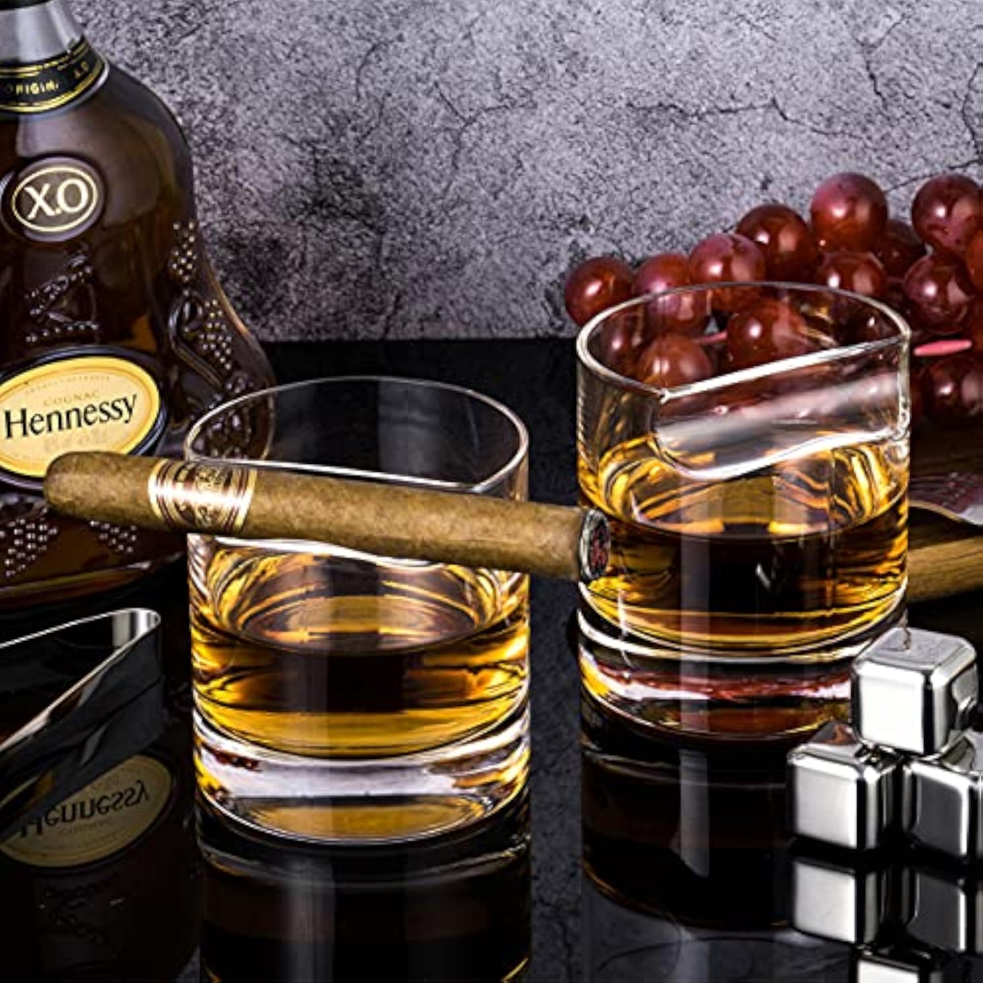 Cigar Whiskey Glasses with Cigar Holder, Set of 2